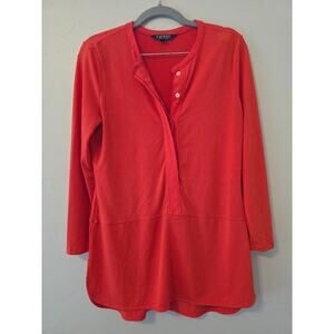 Lauren Ralph Lauren Orange Tunic Top Henley Blouse Long Sleeve Size Small